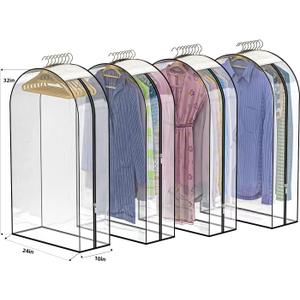 Upgraded Thickened Clear Garment Bags for Hanging Clothes 4 Packs, 10 Gusseted Clothes Hanging Storage Bags for Closet, Shirts, Coats, Dresses (32 inch)