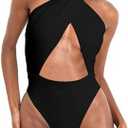HYPERFIRE Women's Sexy Halter Criss Cross Swimsuit Cut Out One Piece Bathing Suit High Cut Swimwear, Size: L