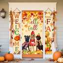 3pcs Welcome & Hello Fall Banners for Front Door Harvest Decoration Hello Fall Door Banner Decoration Fall Dog Door Cover Pumpkin Front Door Sign Hanging Home Farmhouse Yard Harvest Party Decorations