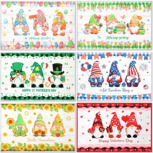 6 Pcs Easter Gnome Doormat Summer Day Doormat Spring Holiday Welcome Mat 4th of July Door Mat Sunflower Gnome Decorative for Outdoor Indoor Entrance Decor(Classic)