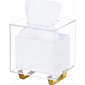 HBlife Clear Tissue Box Cover Square Acrylic Tissue Box Holder with Gold Plated Legs Napkin Dispenser Dryer Sheet Container for Bathroom
