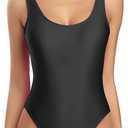 MIAIULIA Women's Retro 80s/90s Inspired High Cut Low Back Padding One Piece Swimwear Bathing Suits (Medium, Black With Padding)