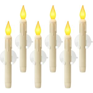 6 Pcs Sensor Dawn to Dusk Window Candles, Flickering Battery Candles for Windows, Ultra Bright Fake Candle Lights with Suction Cup, Led Candlesticks for Xmas Home Decor, Warm Yellow Light