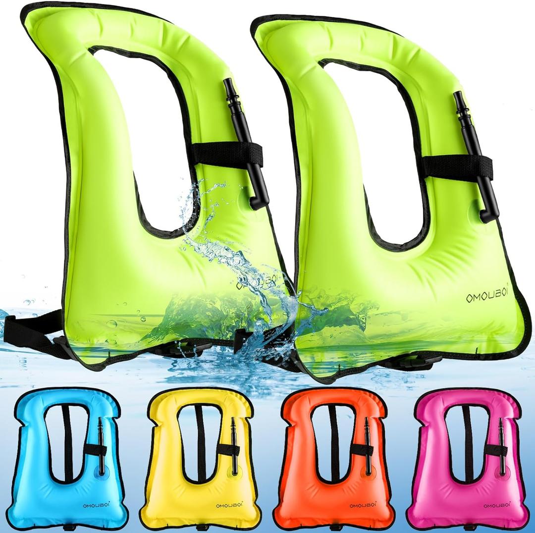 Meooeck 2 Pcs Snorkeling Vest for Adults Safety Inflatable Snorkel Vest for Swim Kayaking Swimming Diving Surfing, Load up to 220 Ibs (Green)