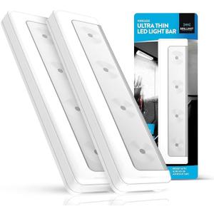 Brilliant Evolution Pack of 2 Wireless LED Stick on Lights Battery Operated Under Cabinet Lighting - 65 Lumens Push Light for Kitchen, Closet, and Countertops