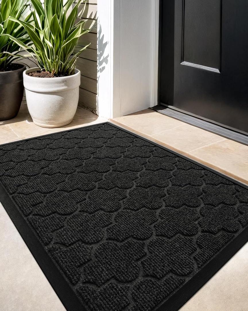 Color&Geometry Outdoor Door Mat 24x36, Black- Dirt Trapping, Anti Slip, Low Profile, Easy Clean, Heavy Duty Rubber Backing Doormat, Outside Floor Matts and Rugs for House Entrance/Entryway/Entry