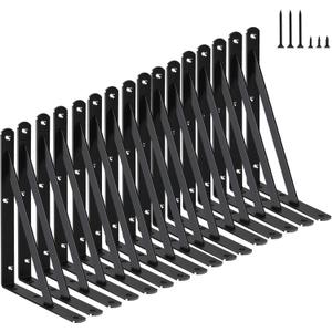 16 Pack L8 x H 6" Black Heavy Duty Shelf Brackets with Screws Metal Shelf Brackets Shelf Support Angle Brackets for Shelves L Brackets Heavy Duty Floating Shelf