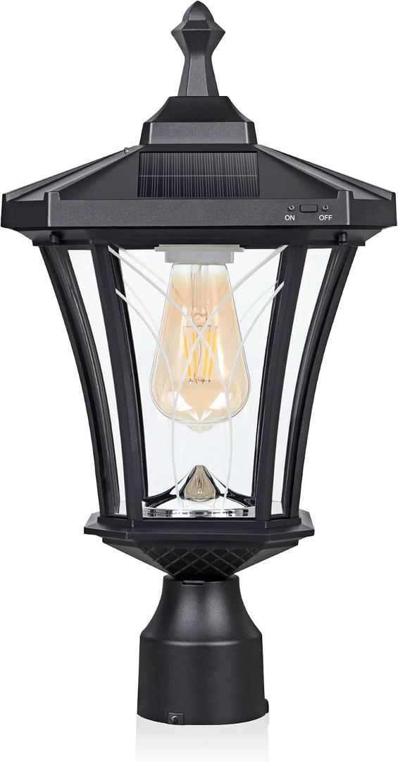 Outdoor Solar Lamp Post Light, Dusk to Dawn Bright Colored LED Waterproof 3-Inch Aluminum Post Lamp with Patterned Glass for Pole Yard Garden Gates Pathway