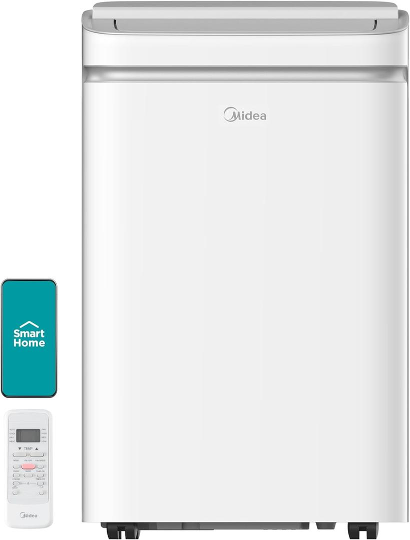 Midea 14,000 BTU ASHRAE (10,000 BTU SACC) Portable Air Conditioner, Cools up to 375 Sq. Ft., with Dehumidifier & Fan mode, Control with Remote, Amazon Alexa & Google Assistant, Easy-to-use and Install