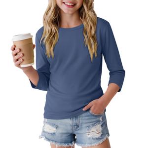 LessonZoo Girls 3/4 Sleeve Crewneck T Shirt, Haze Blue, 11-12y
