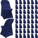 Newwiee Spandex Chair Covers Bulk - Stretch Folding Flat Front Fitted Universal Chair Protector Pack Removable Washable for Wedding Party Dining Banquet Event(Navy Blue, 50 Pcs)