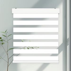 FOIRESOFT Noiseless+ Custom Cordless Light Filtering Zebra Blinds [Morning, Pure_White, W 45 x H 64 inch] Windows Sheer Shades for Day and Night Light Control, Gentle Moving Dual Layer