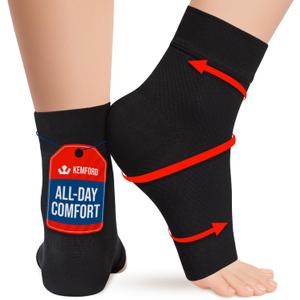 KEMFORD Ankle Compression Sleeve - 1-Pair, Plantar Fasciitis Braces - Open Toe Compression Socks for Swelling, Sprain, Neuropathy, Arch Support for Men and Women (Large)