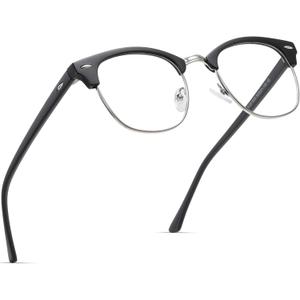 Blue Light Blocking Glasses Vintage Half Frame UV Clear Lens Anti Eyestrain Computer Gaming Glasses for Women Men (A01-matte Black Silver Frame)