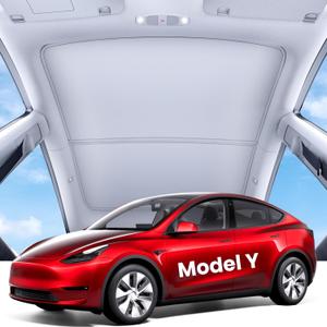 REEVAA 2025 Upgrade Tesla Model Y Sunshade Roof [No Gaps, No Sagging] Tesla Y Accessories Heat Insulation Foldable Glass Sunroof Cover for Model Y 2020-2024, 2PCS, Gray