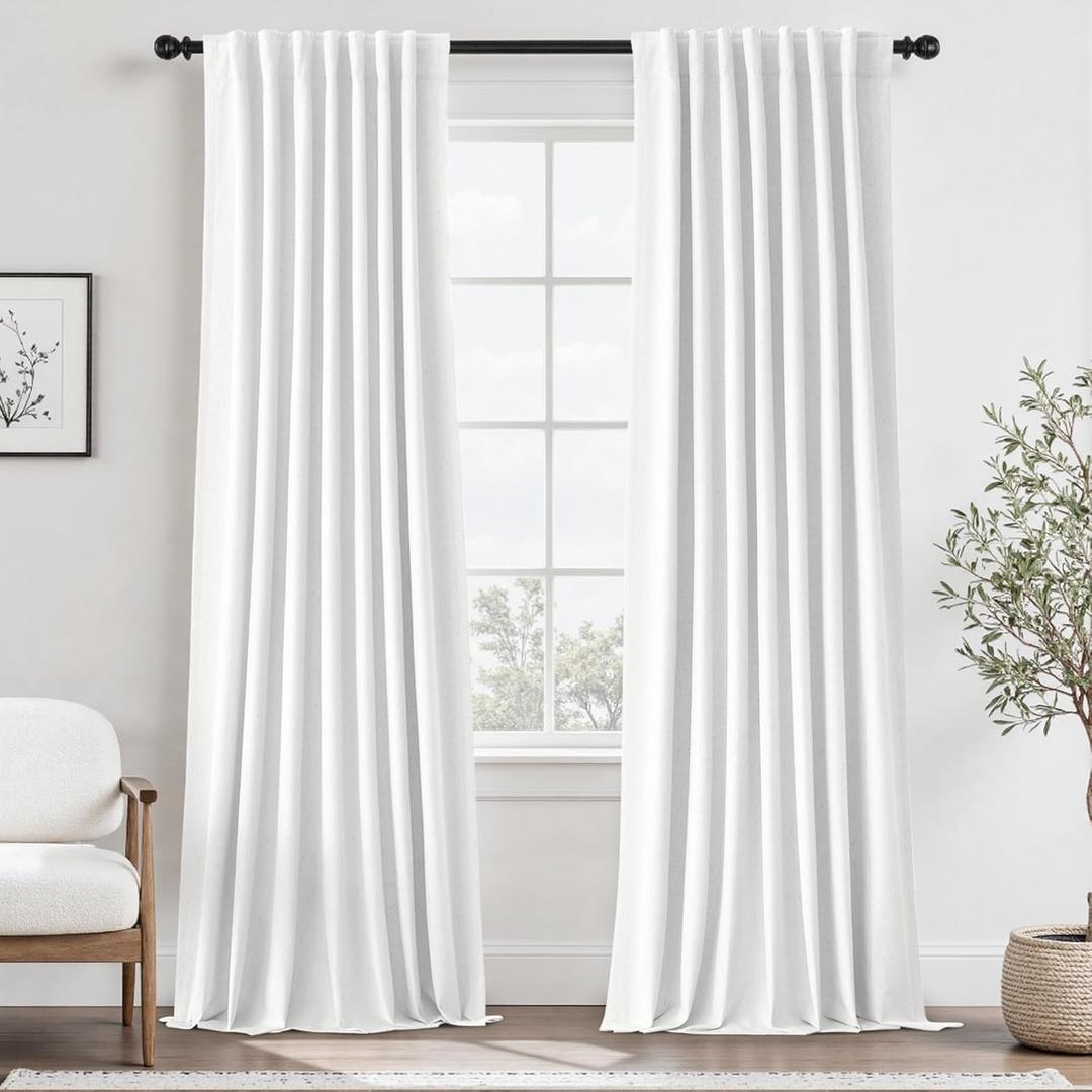 UHITECH Cream Curtains Window Linen 100% Blackout Curtains for Bedroom Thermal Black Out Drapes for Living Room Nursery Kids (Beige, 52W x 90L)