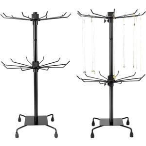 QWORK 2-Tier Rotating Metal Jewelry Display Stand  2 Pack Adjustable Height Organizer for Necklace, Earrings & Key Rings