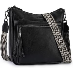 MEITRUE Crossbody Bags for Women Trendy,Vegan Leather Medium Crossbody Purse with Tassel Lightweight Shoulder Handbags (05-black)