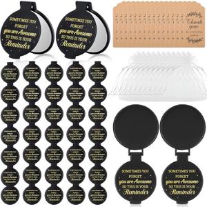Geetery 50 Sets Inspirational Compact Mirror Bulk Employee Appreciation Gifts Round Makeup Mirror Personal Purse Pocket Mini Mirror with Thank You Tags and Organza Bags for Women Coworker Teacher