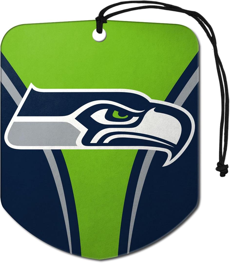 FANMATS 61586 NFL Seattle Seahawks Hanging Car Air Freshener, 2 Pack, Black Ice Scent, Odor Eliminator, Shield Design with Team Logo