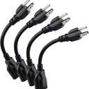 [ETL Listed] Miady Short Power Extension Cord Outlet Saver, 16AWG/13A, 3 Prong (4 Pack, Black, 8 Inch)