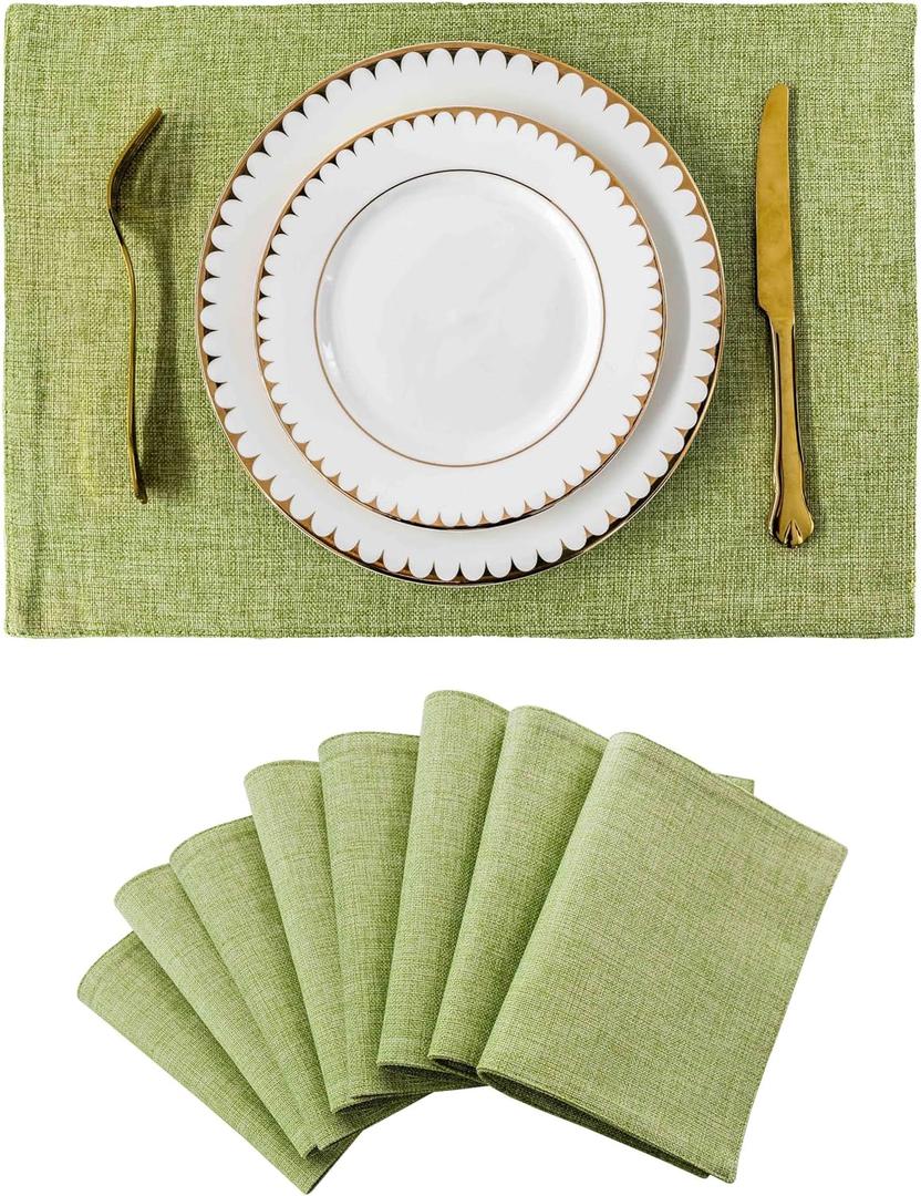 Home Brilliant Green Placemat Set of 8 Washable Place Mats Placemats Heat Resistant Sage Placemat for Dining Table Kitchen Table Mats Spring Decor, Grass Green