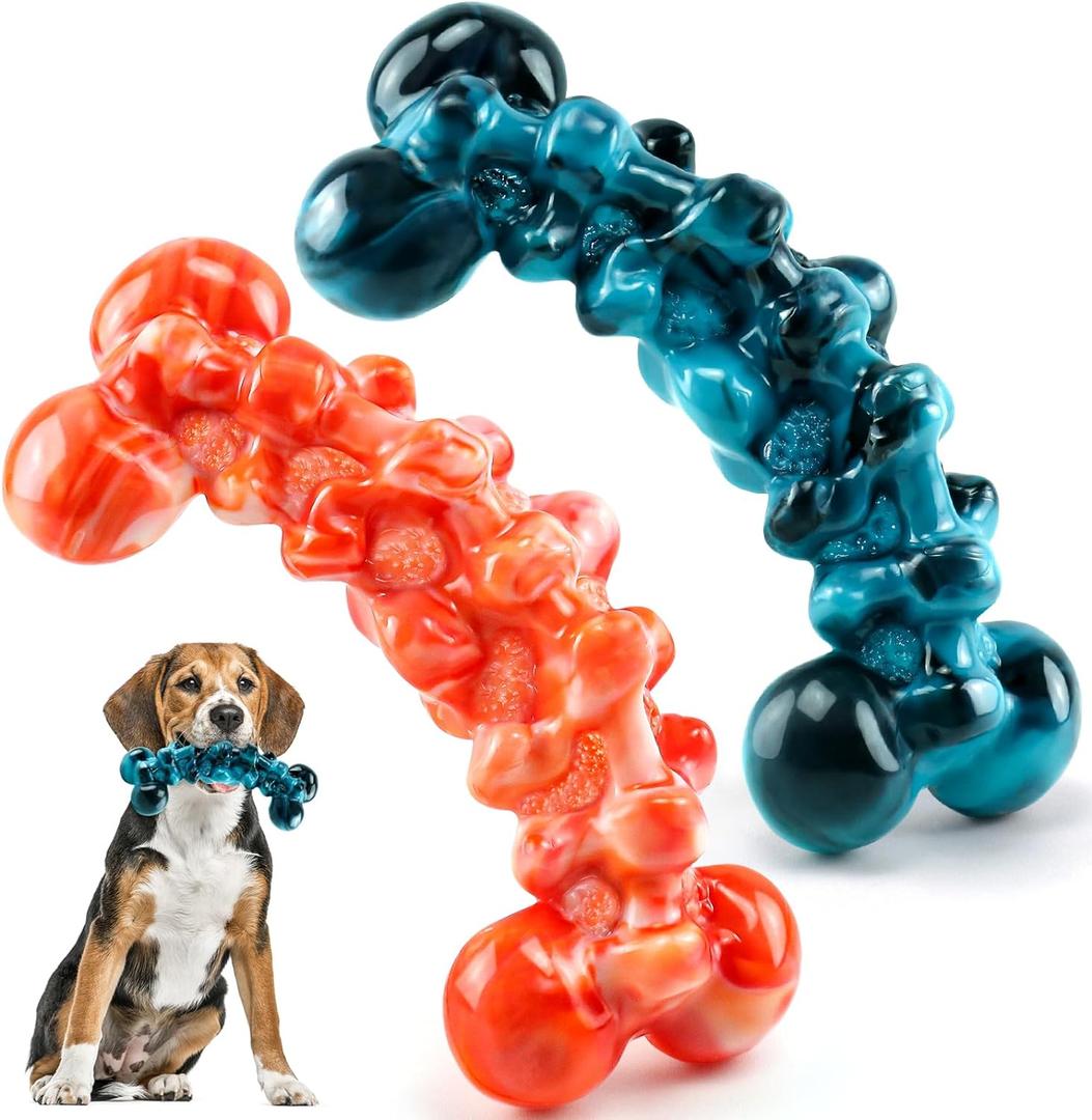 Dog Chew Toys for Aggressive Chewers - 2 Pack Indestructible Teeth Cleaning Chew Toys to Keep Them Busy for Medium & Large Dogs