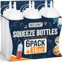 16 oz Condiment Squeeze Bottles, Squirt Bottles for Sauces, Ketchup, Plastic Squeeze Bottle for Liquids, Leak Proof, Dressing Bottle for Syrup, Pancake Batter, oil, Arts and Crafts, Pack of 6