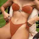 ZAFUL Metal Ring Bandeau Bikini Set Tie Side Bathing Suit High Cut 2 Piece Swimsuit Cutout Swimwear (S)