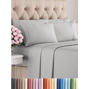 King 6 Piece Sheet Set - Comfy Breathable & Cooling - Ultra-Soft Hotel Luxury Bedding Set w/ 8-16 Inch Deep Pockets - 1 Flat & 1 Fitted Sheet & 4 Pillowcases - Wrinkle Free & Easy Care - French Grey