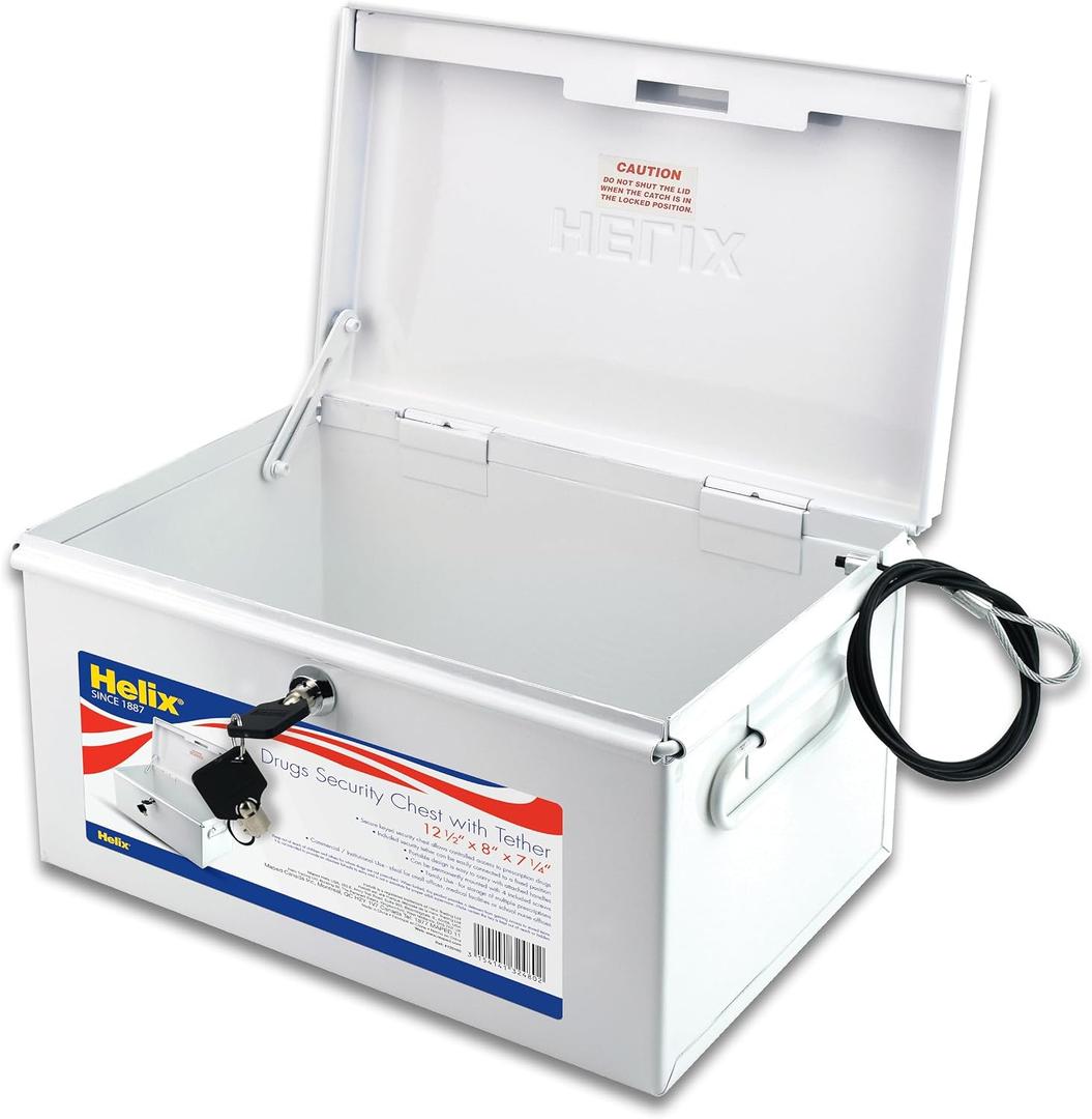 Helix - All-Metal Lockable Drugs Security Chest 12.5" x 7.25" x 8" - Ideal for Schools, Nursing Homes, Camps - Securing Valuables - Rugged Security - Durable Steel Construction, Spacious Interior