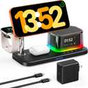 45W 5 in 1 Charging Station with Bluetooth Speaker and Alarm Clock & Night Light, Qi2.2 25W Fast Wireless Charger for MagSafe Charger for iPhone 17/S26 Ultra, Charger Stand for Apple Watch & AirPods