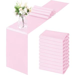 Horbaunal 12 Pack Light Pink Satin Table Runner 12 x 108 Inch, Smooth Table Runners for Wedding Banquets Birthday Party