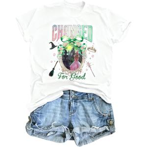 BANGELY Musical Shirt Women Witch T Shirt Changed for Good Tee Musical Movie Graphic Shirt Magical Kingdom Short Sleeve Tops (White, XL)