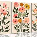 Boho Flower Canvas Wall Art Minimalist Abstract Botanical Floral Painting Picture Wall Decor Modern Botanical Poster Print Artwork for Bedroom Gallery Livingroom Home Decoration (16L" x 12W")