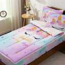 NTBED Unicorn Printed Zipper Bedding Sets Twin for Kids Girls Lightweight Microfiber Floral Rainbow Comforter Set with Fitted Sheet Pillow Covers, Blue Purple