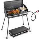 Giantex Portable Propane Grill & Camping Stove, 20,000 BTU Gas Camping Grill Burner, Independent Temperature Control, 3-Sided Wind Guard, Detachable Legs, for BBQ, Tailgating, Outdoor Cooking (Black)