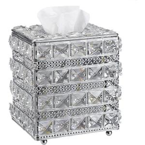 Sumnacon Crystal Square Tissue Box Cover - Sparkling Cube Glass Tissue Box Holder, Decorative Facial Tissue Holder for Bedroom Bathroom Dresser Night Stand Table Countertop Home Decor, Silver