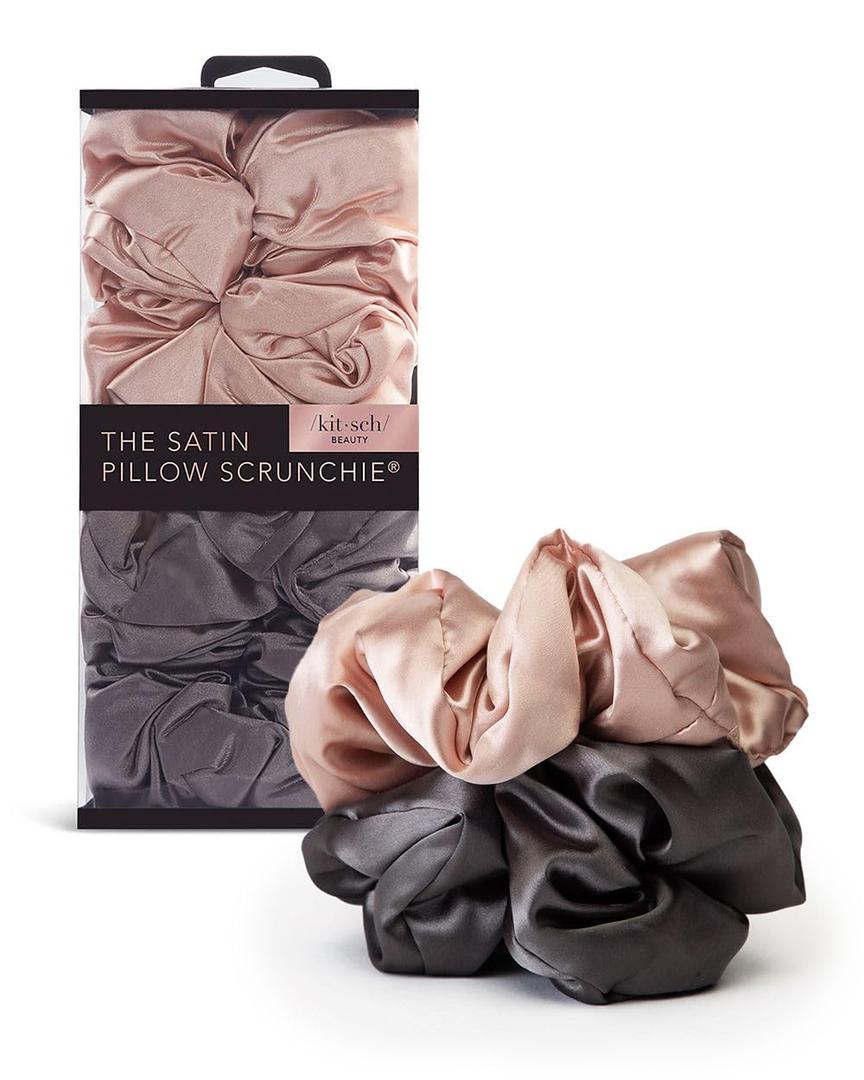 Kitsch Satin Hair Scrunchies for Women, Softer Than Silk Scrunchies for Hair - No Damage Satin Hair Ties, Ponytail Holders, 2pc (Blush/Charcoal) (2 Count (Pack of 1))