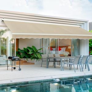 Diensweek 15'x10' Patio Awning Retractable, Fully Assembled Motorized Electric Commercial Grade - Quality 100% Dope-Dyed Acrylic Window Door Sunshade Shelter - Deck Canopy Balcony (15'x10', Beige)