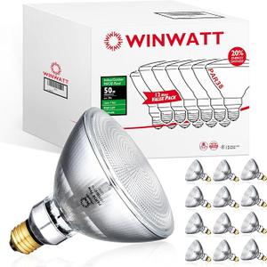 WinWatt PAR38 Flood 25-Deg. 39W, 12-Pack 50W Eq. EcoPAR Halogen Light Bulb E26 Dimmable 2900K CRI100 120V (Count of 12)