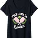 Women's Pickleball Queen Funny Pickleball Player V-Neck T-Shirt