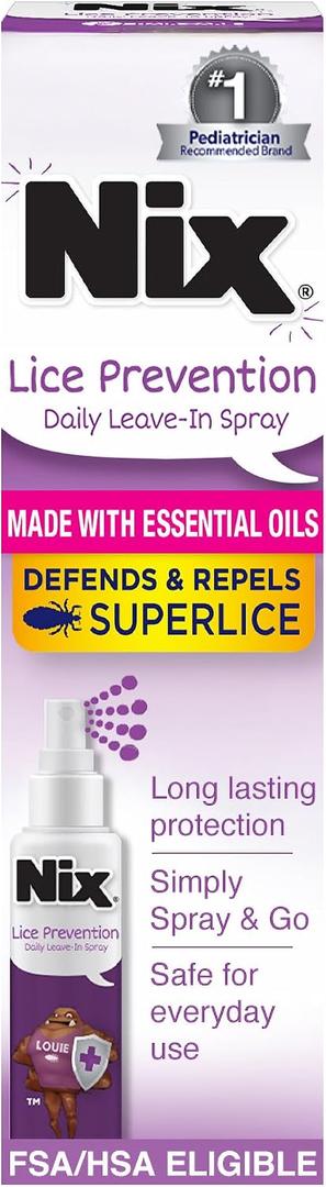 Nix Lice Prevention Daily Leave-In Spray for Kids, Long-Lasting Protection, Repels Superlice, 6 Fl Oz
