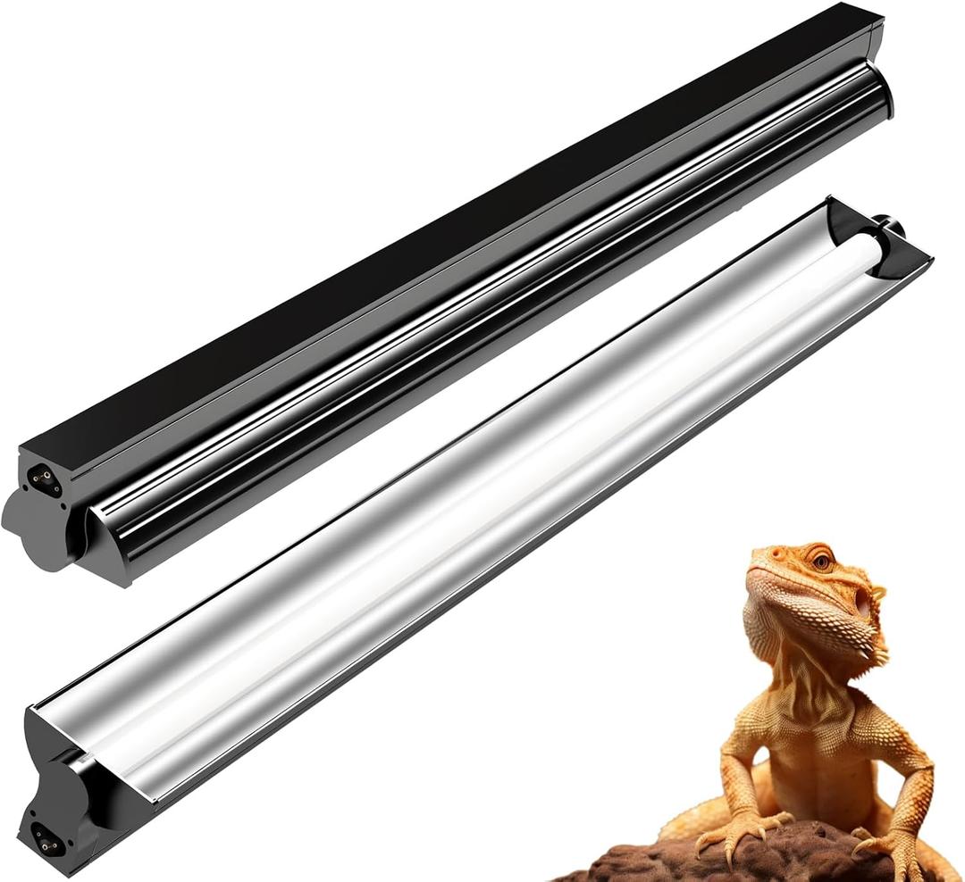 24W T5 UVB Reptile Light Fixture Combo Kit 10.0 UVB Fluorescent Tube for Bearded Dragons, Lizards & Tortoises UVA UVB Reptile Light, 22" Terrarium Hood (UVB 10.0-Desert, 22INCH-24W)