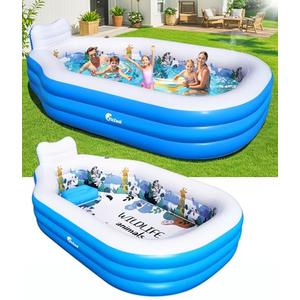 Large Inflatable Swimming Pool for Kids and Adults,Thickened Adult Pool for Backyard with Seat and Backrest, Kids Outdoor Blow up Pools,118"X75"X22"Inflatable Pools for Summer (Sky Blue)