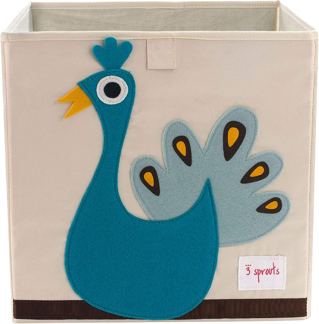 3 Sprouts Toy Storage Organizer: Toy Box Cube Organizer for Playroom, Nursery - Foldable Storage Bin - Peacock , 13" X 13" X 13"