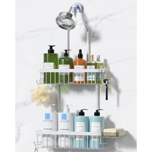 YASONIC Shower Caddy Hanging, Never Rust Shower Organizer Hanging, Aluminum Shower Racks for Inside Shower with Hooks for Razor, Bathroom Organizers and Storage with Soap Holder, White