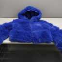 Colf Women's Winter Parka Coat Long Sleeve Faux Fur Coat with Hooded Warm Short Overcoat Jacket (Medium, Blue)