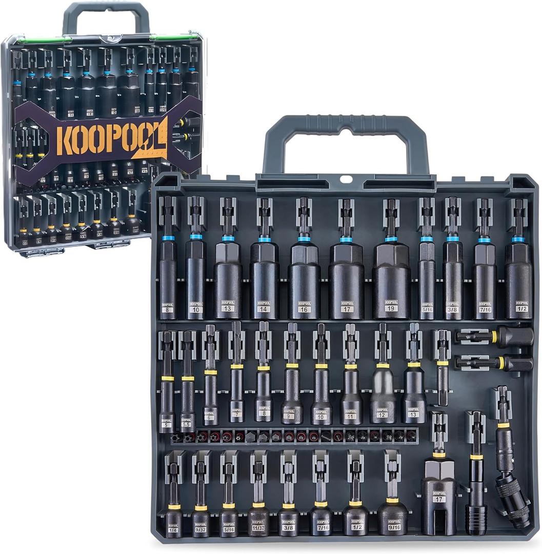 Impact Magnetic Nut Driver Set, 55PCS Impact Driver Bit Set, Deep Magnetic Nut Driver Set, Impact Socket Adapters, Wing Nut Driver, Bit Extension, 1/4'' Quick Change, Storage Box