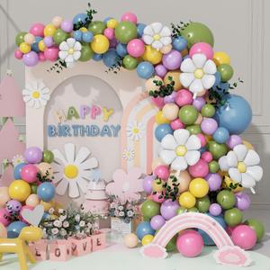 Spring Flower Balloon Arch Garland Kit, 157pcs Groovy Wildflower Balloon Arch with Daisy Balloons for Baby in Bloom Baby Shower Easter Party Spring Daisy Theme Birthday Party Decorations (Green, Blue, Red, Lemon, Blush, Purple)